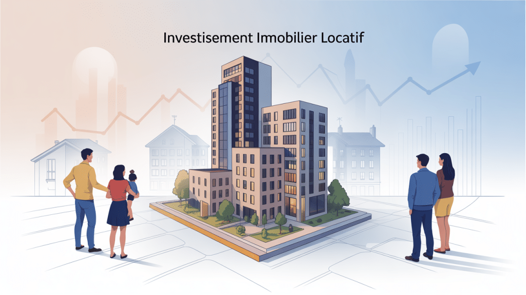 Illustration famille investir acheter pour louer immobilier locatif