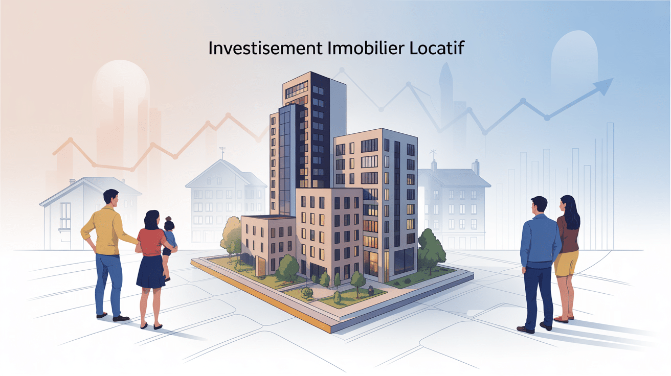 Illustration famille investir acheter pour louer immobilier locatif