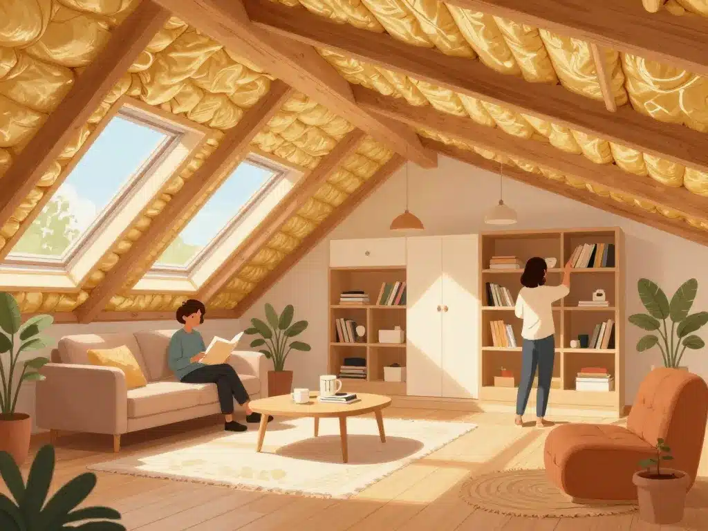 espace de vie lumineux pour aménagement de combles perdus moderne