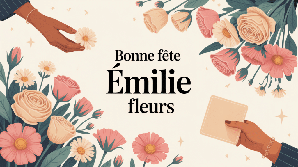 bonne fete emilie fleurs bouquet pastel main carte