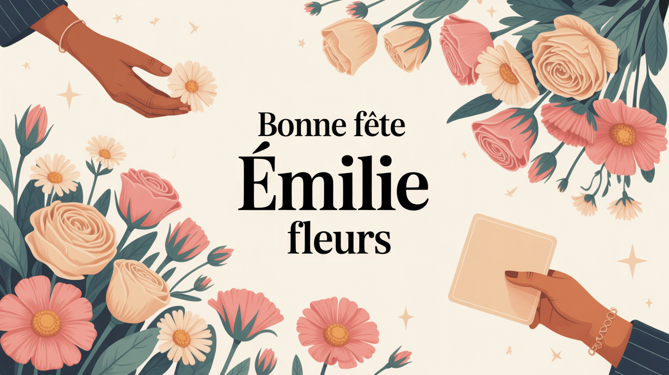 bonne fete emilie fleurs bouquet pastel main carte