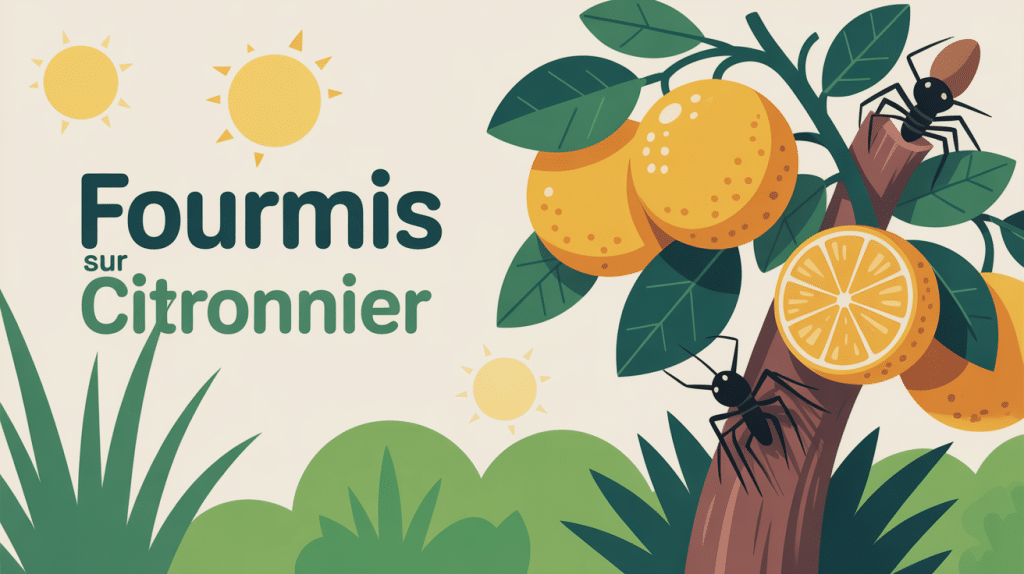 citronnier fourmis défense dans jardin avec branche et citrons