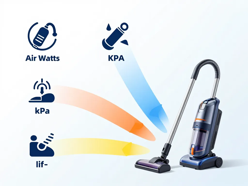 Diagramme puissance aspirateur balai air watts, kPa, débit