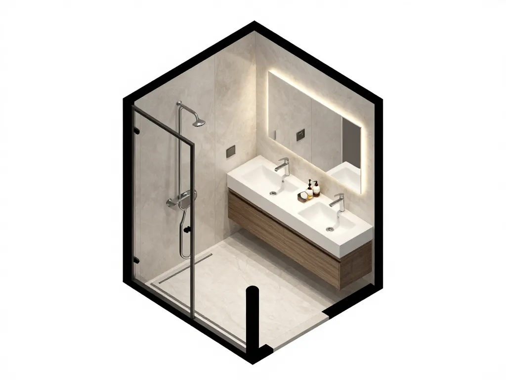 refaire salle de bain, plan ergonomique moderne, double vasque, douche italienne