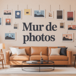 Illustration mur de photos intérieur chaleureux moderne