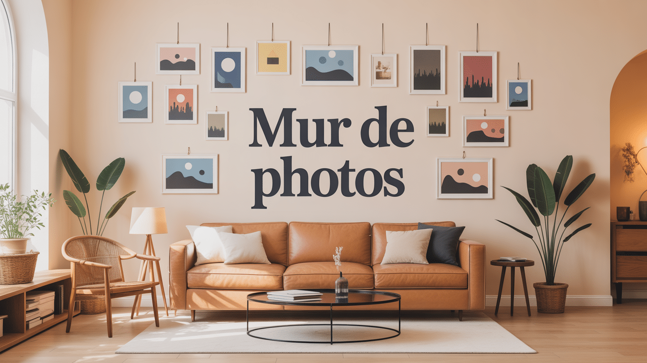 Illustration mur de photos intérieur chaleureux moderne
