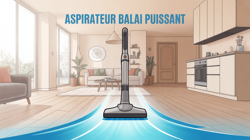 Illustration aspirateur balai puissant différents types de sols