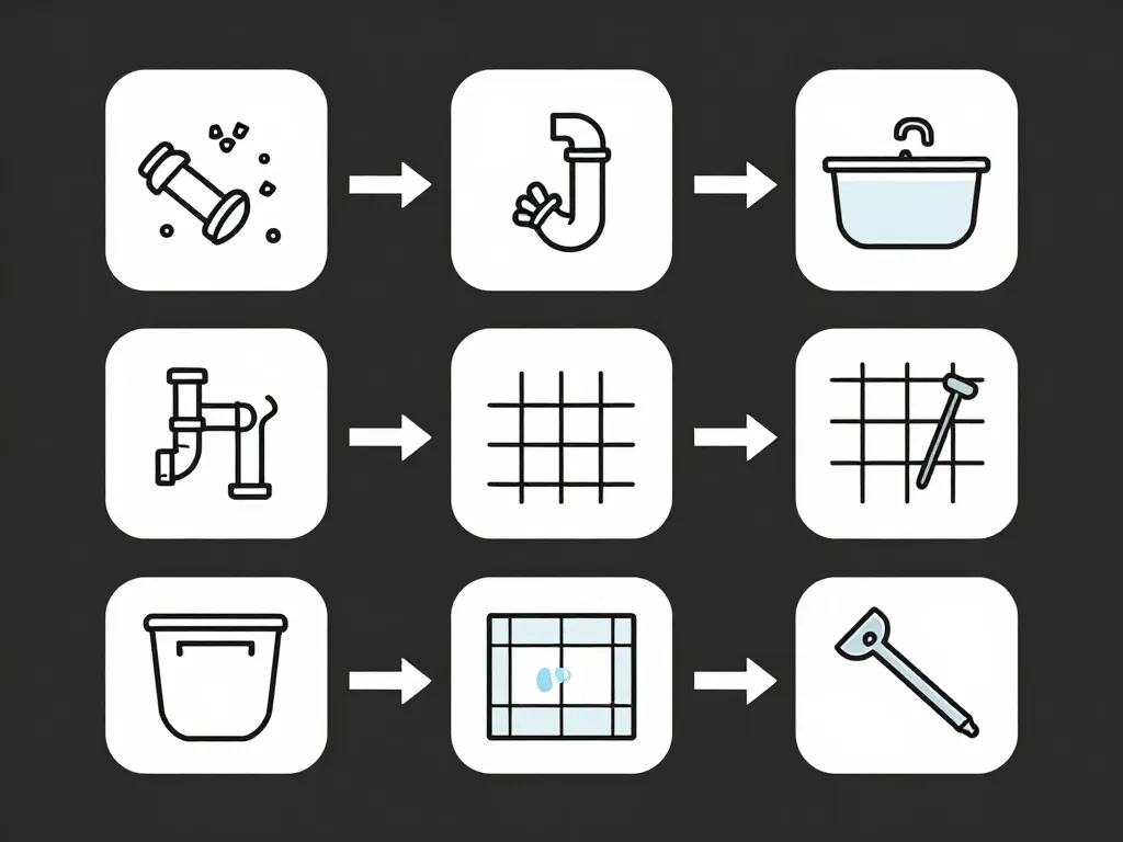 schéma étapes installation de salle de bain