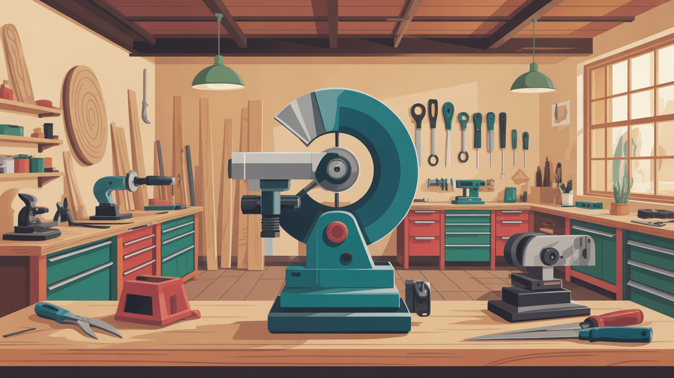 Vue atelier avec scie circulaire Racetools