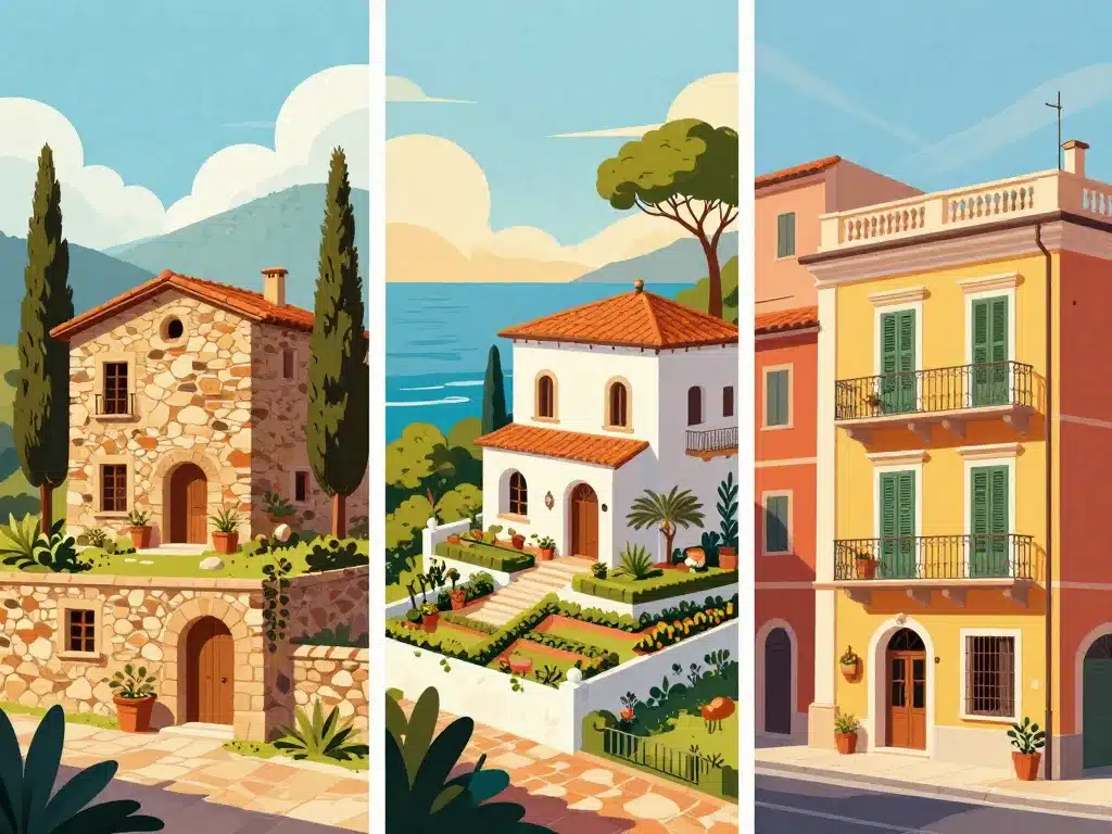 Trois styles maisons italiennes toscane méditerranéenne urbaine
