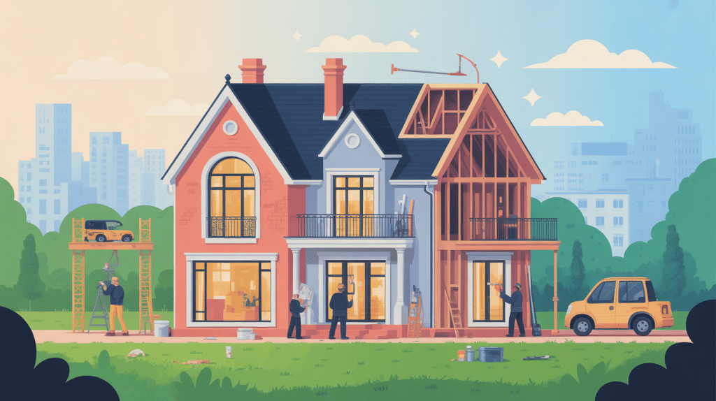 travaux de rénovation maison illustration transformation