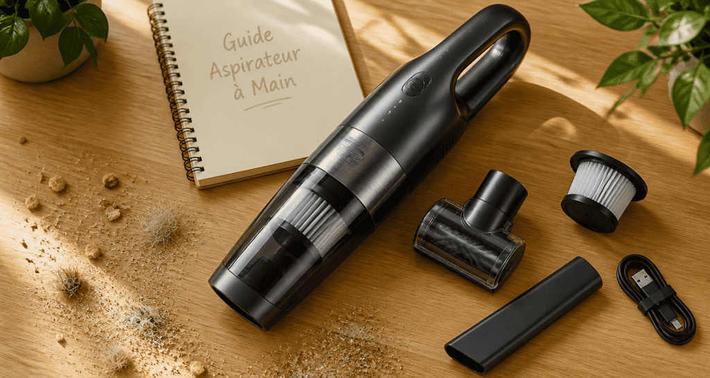 comparatif aspirateur à main avec accessoires sur table