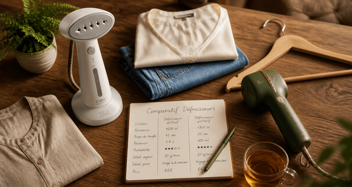 comparatif défroisseur vapeur sur table avec vêtements