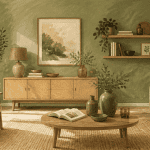 decoration murale vert sauge salon contemporain