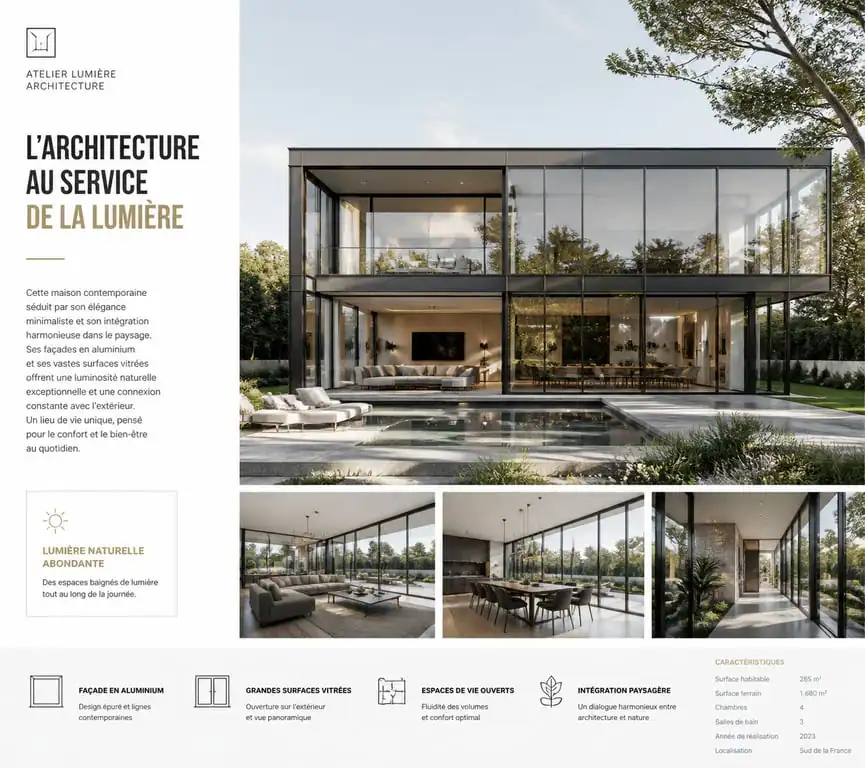 Maison individuelle contemporaine avec façade en mur rideau en aluminium
