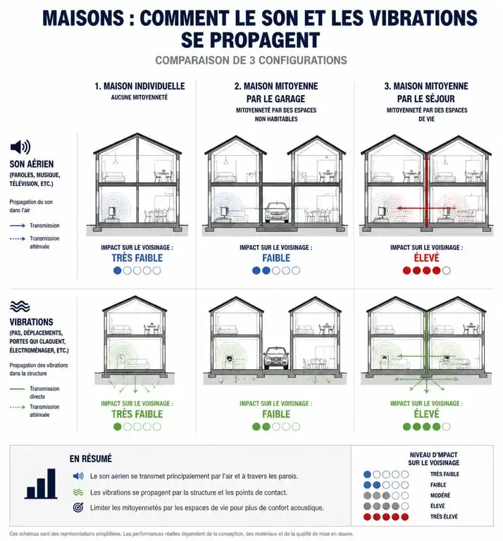 Comparatif des types de mitoyenneté immobilière et isolation acoustique pour une maison mitoyenne par le garage
