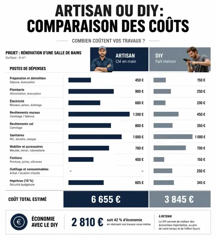 Comparatif des économies réalisées entre travaux par artisan et bricolage DIY