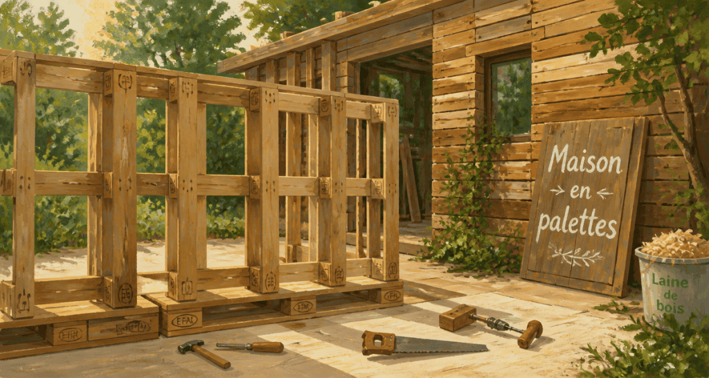 maison en palettes ossature chantier