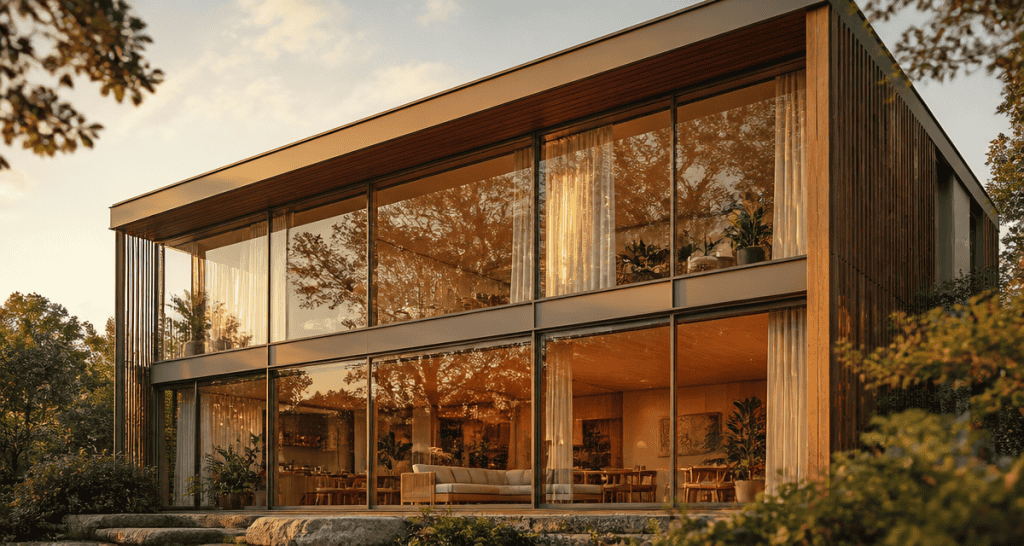 maison mur rideau façade vitrée contemporaine