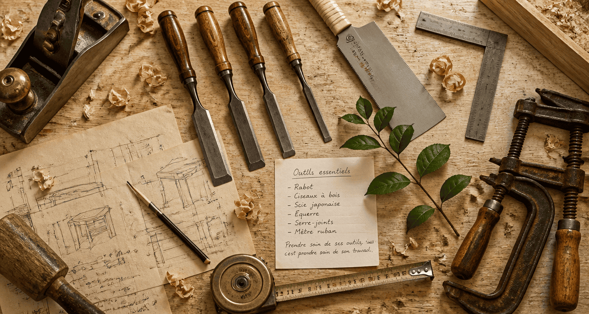 outils pour menuisier authentiques sur établi