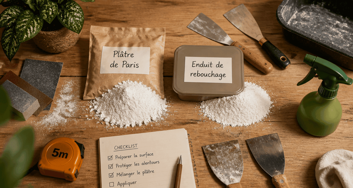 platre pour reboucher et enduit sur plan de travail