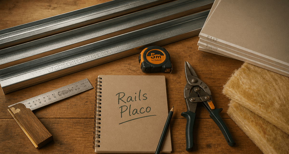 rails pour placo et outils sur établi