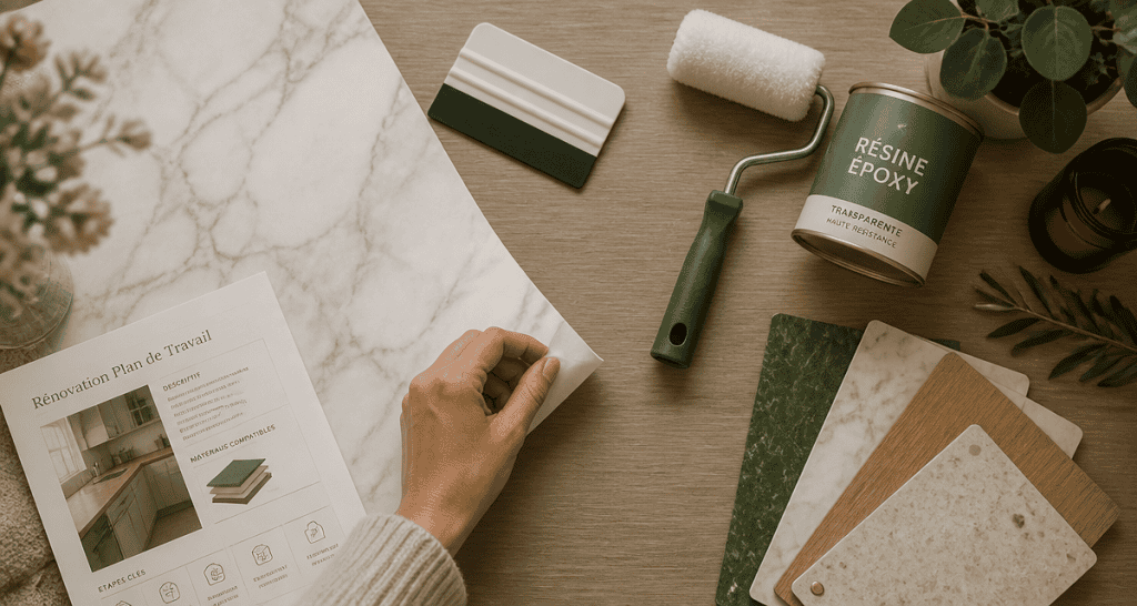 revêtement de plan de travail cuisine rénové vue du dessus