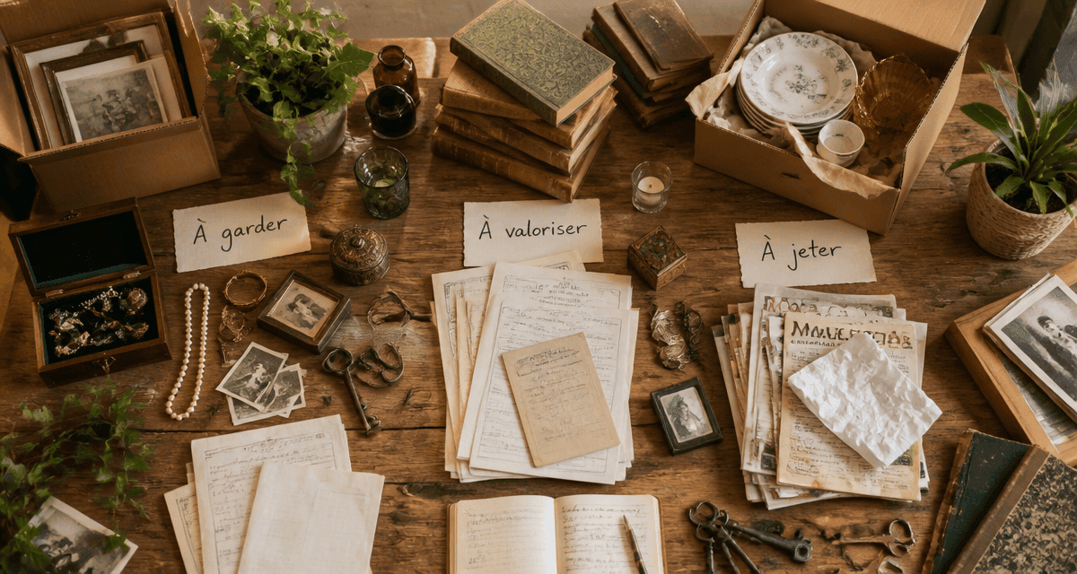 vider une maison par où commencer tri 3 piles sur table
