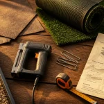AJ Home vente de gazon synthétique européen : pose du gazon sur géotextile