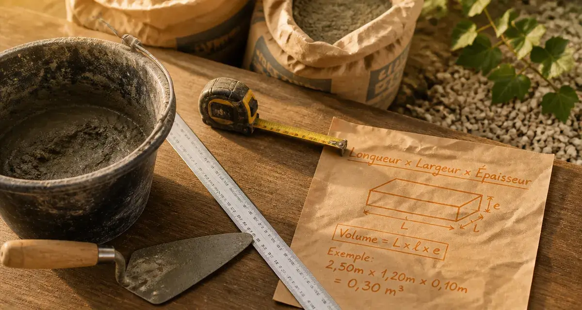 Calcul m3 beton : longueur x largeur x épaisseur, astuces