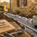 Drainage maison ancienne prix : chantier de drainage périphérique autour d’une maison en pierre