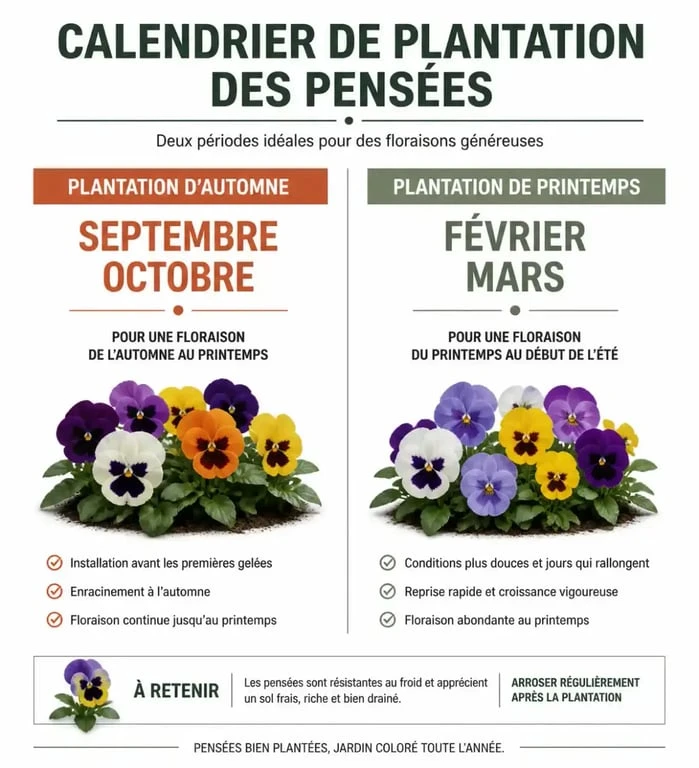 Calendrier de plantation des pensées au jardin : périodes idéales pour planter des pensées en automne et au printemps