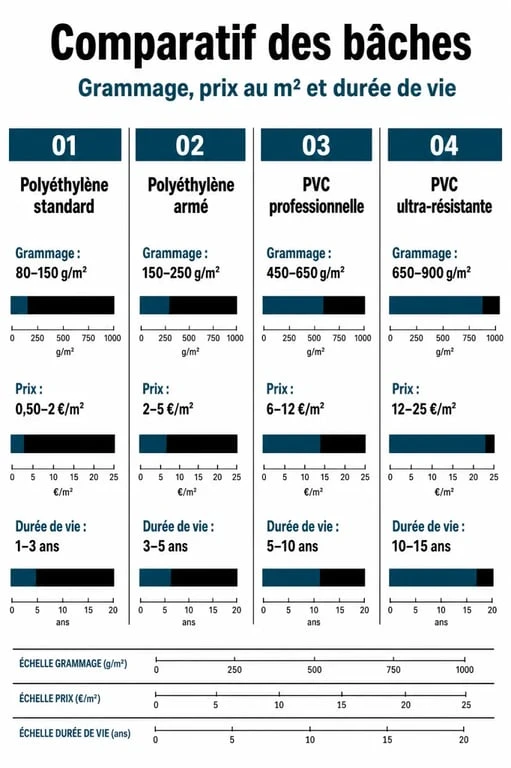 Comparatif des prix et caractéristiques des bâches de protection : polyéthylène vs PVC