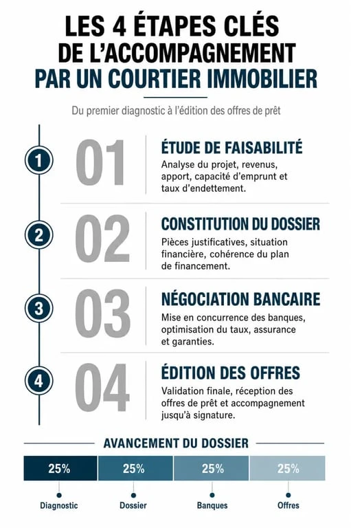 Infographie des étapes pour choisir le meilleur courtier immobilier et réussir son financement