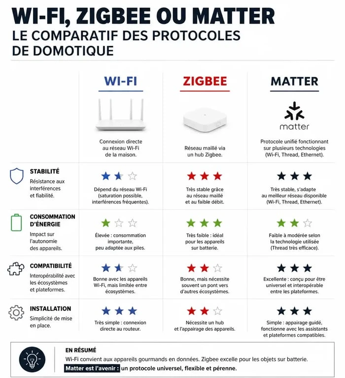 Comparatif des protocoles pour la meilleure prise connectée : Wi-Fi, Zigbee et Matter