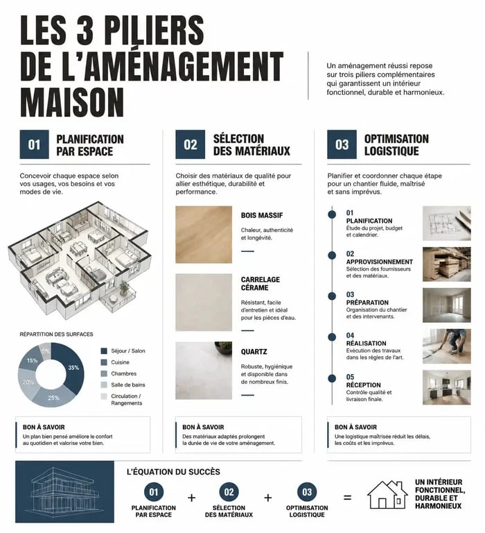 Les trois piliers pour réussir mon amenagement maison : planification, matériaux et logistique