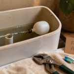 Fuite flotteur WC : réservoir ouvert et flotteur à réparer