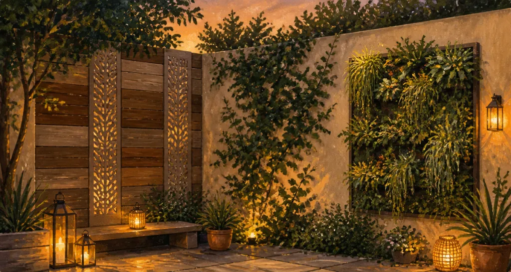 idee pour cacher un mur exterieur avec bois plantes et mur vegetal