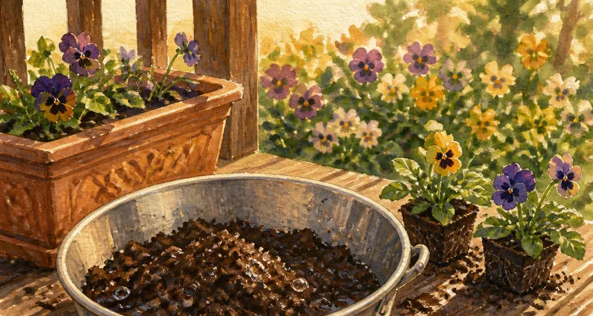 Quand planter des pensées : jeunes plants en godets, jardinière et floraison