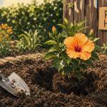 Quand planter un hibiscus en pleine terre : motte d’hibiscus plantée au jardin