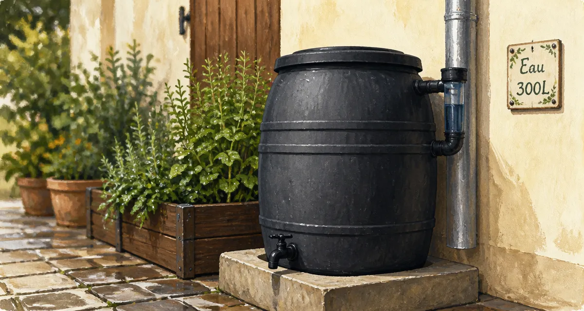 Recuperateur eau de pluie 300l sur terrasse, arrosage jardin