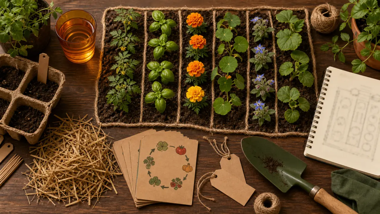 Association de plantes au potager : tomate, basilic, haricot et oignon au potager