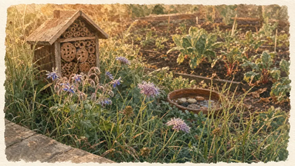Attirer les pollinisateurs au jardin : hôtel à insectes, fleurs et eau peu profonde