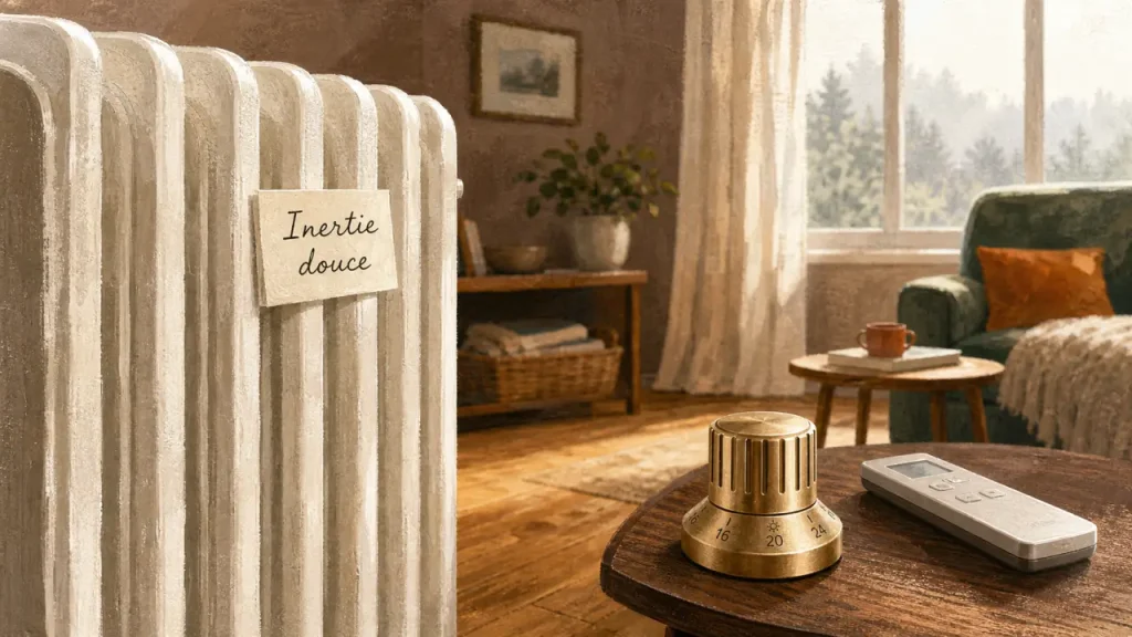 Chauffage electrique par inertie : radiateur avec thermostat au salon