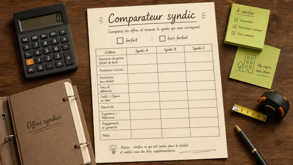 Comparateur syndic : comparer tarifs forfait et hors forfait avant de signer