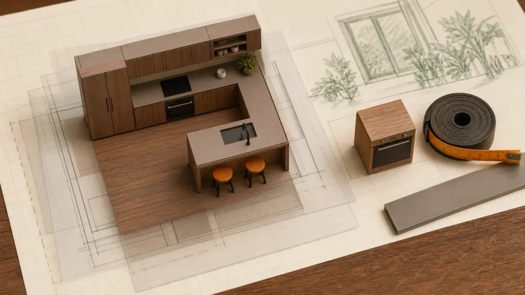 Conception cuisine logiciel : vue 3D d’une cuisine miniature