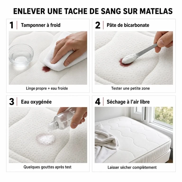 Comment enlever sang sur matelas : étapes pour tamponner, traiter et sécher une tache