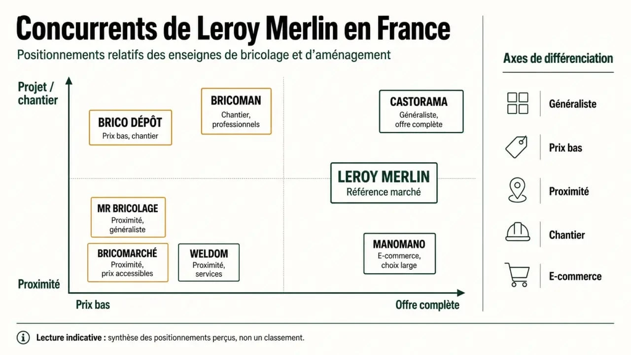 Concurrent Leroy Merlin : comparaison visuelle des principales enseignes de bricolage en France