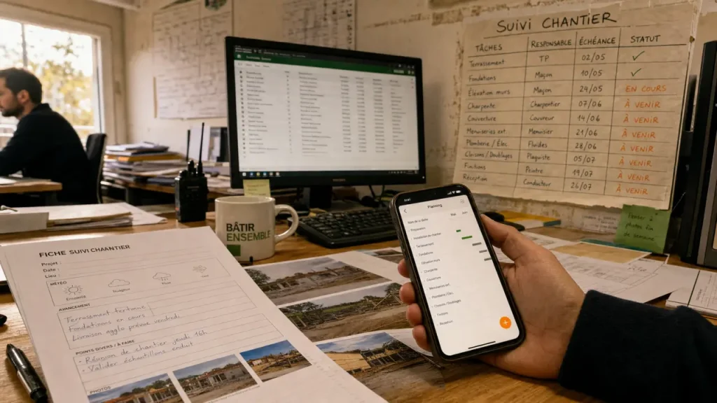 Logiciel installation chantier : planning chantier sur smartphone et tableau de suivi