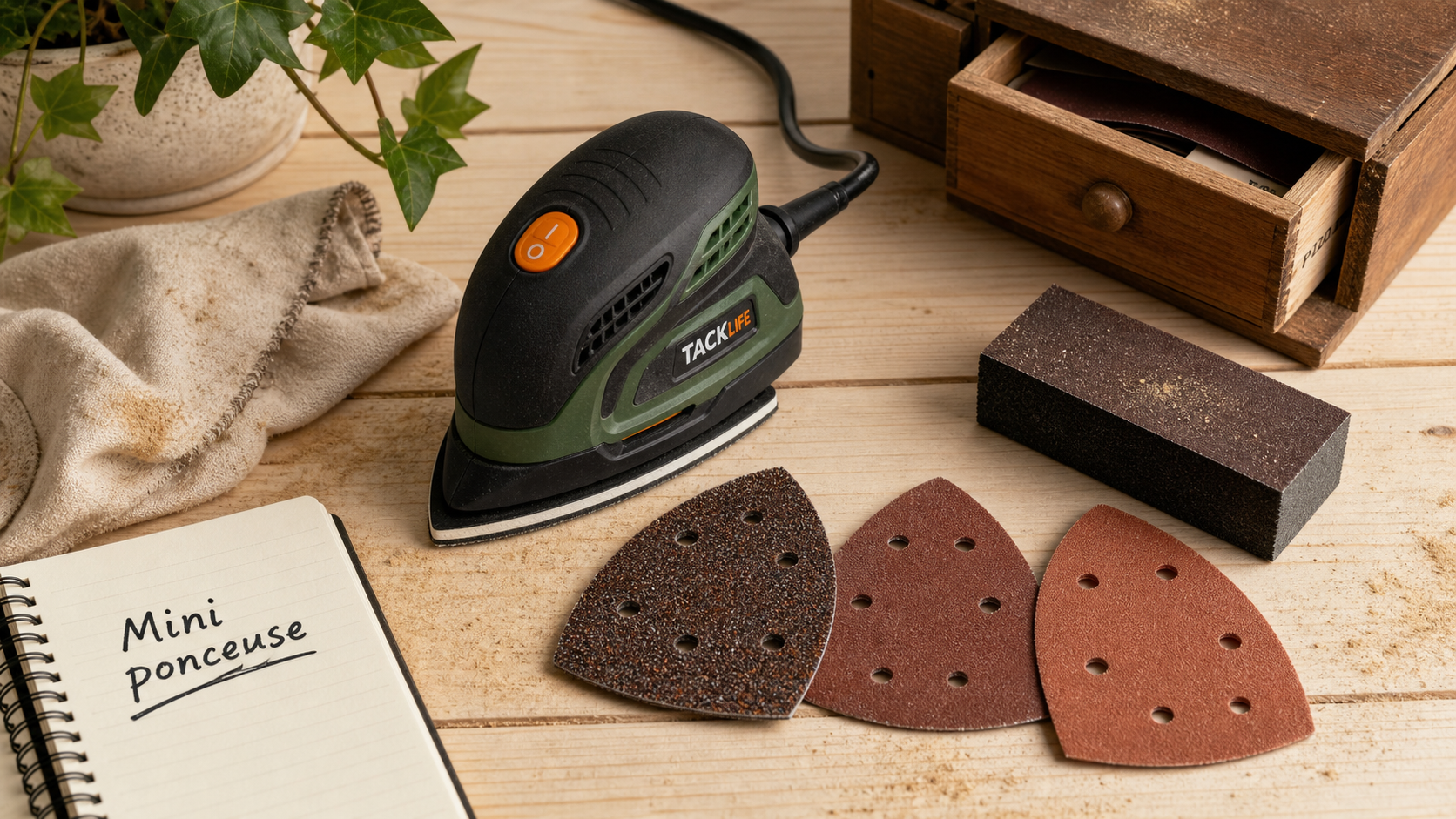 Mini ponceuse électrique patin delta 200 W, vitesse variable et abrasifs